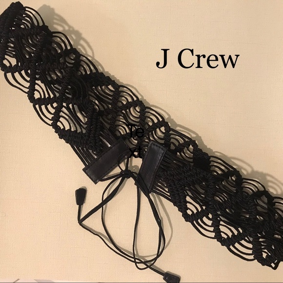 J Crew Black Woven Macramé Leather Belt
